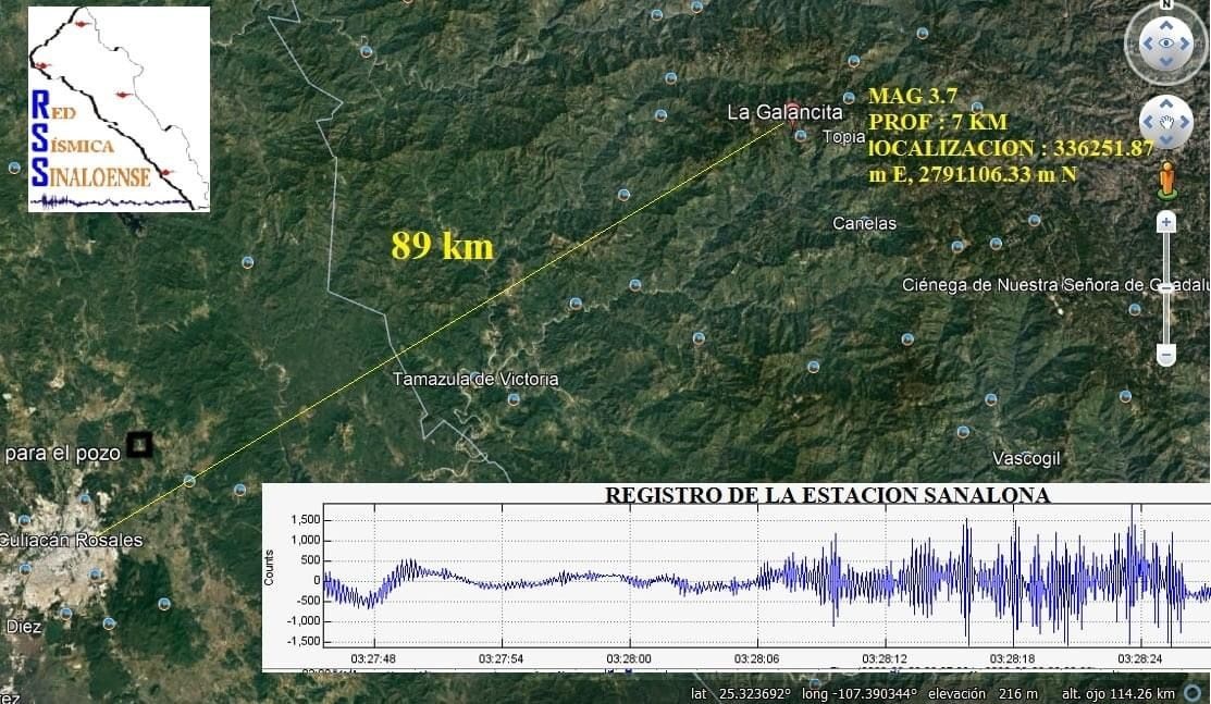 Se registra sismo a 89 kilómetros de Culiacán; fue de 3.7 grados