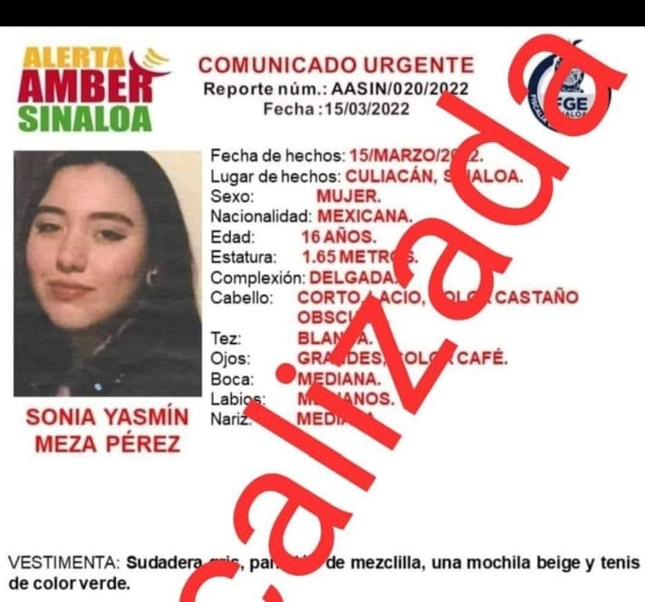 Localizan a Sonia Meza, la adolescente de 16 años reportada como desaparecida en Culiacán