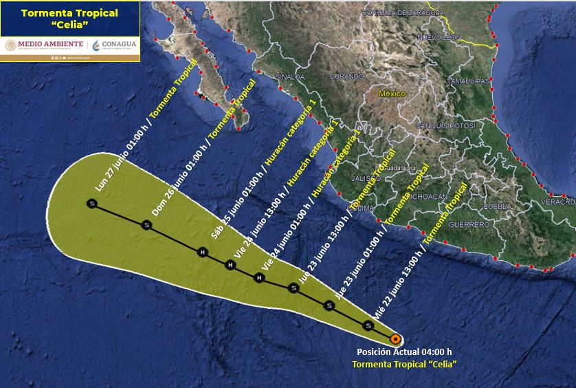La tormenta tropical ‘Celia’ ya se ubica frente a Guerrero y para el viernes será huracán clase Uno; no tocará tierras mexicanas