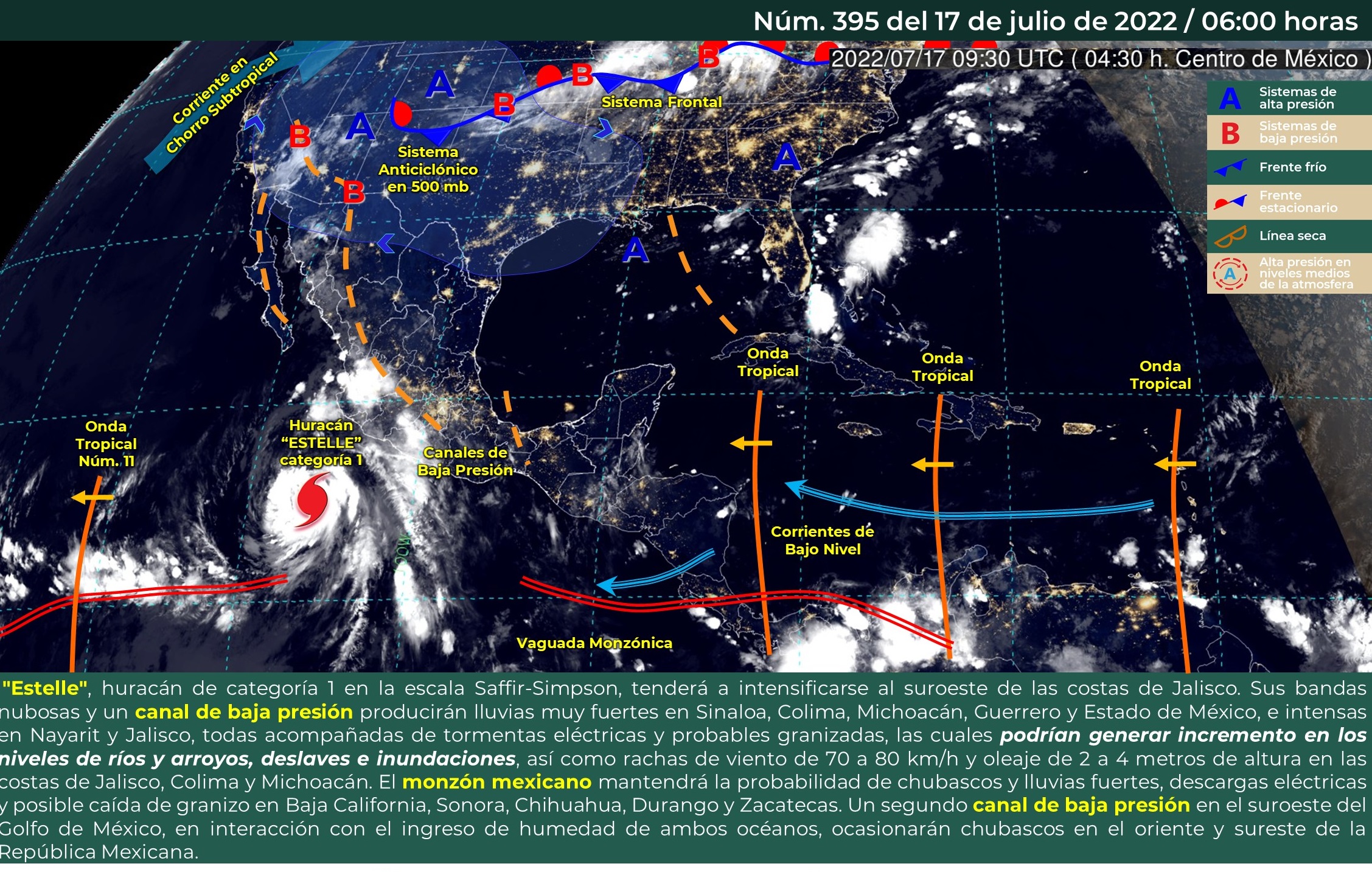 Huracán ‘Estelle’ provocará lluvias en Sinaloa y otros estados