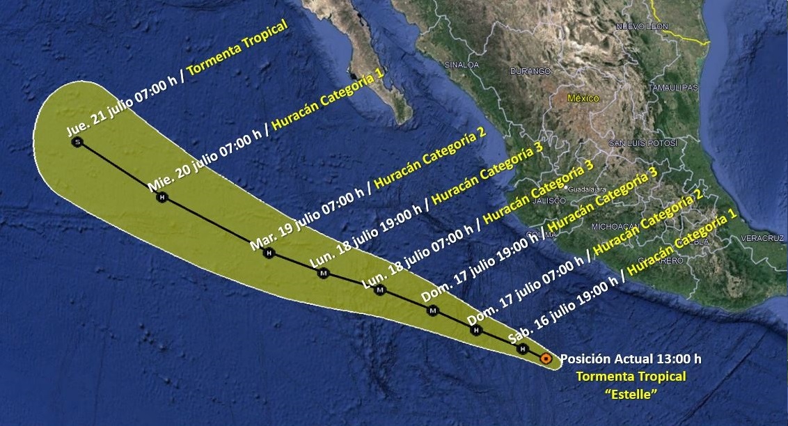 Tormenta tropical ‘Estelle’ por convertirse en huracán en las próximas horas, de acuerdo a pronóstico de Conagua