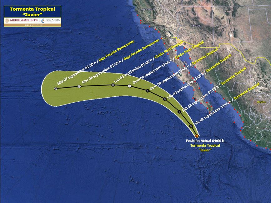 La depresión tropical Once-E evoluciona y se convierte en la tormenta tropical ‘Javier’; está a 380 km de cabo San Lucas