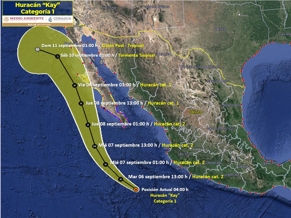 El huracán ‘Kay’ se ubica al suroeste de las costas de Jalisco y para el mediodía de este martes alcanzaría la categoría Dos