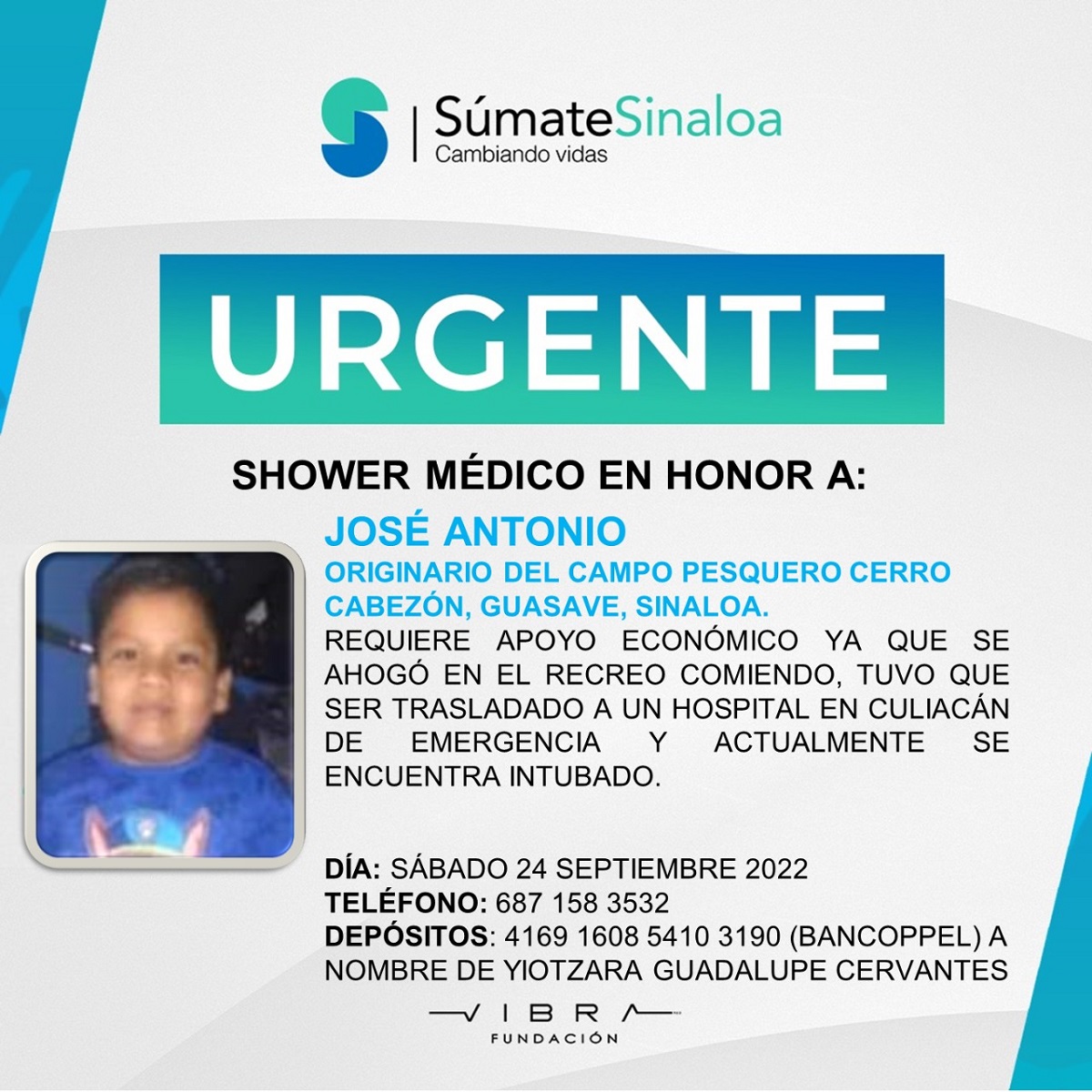 Solicitan apoyo económico para José, menor que se asfixió mientras comía un burrito en primaria de Guasave