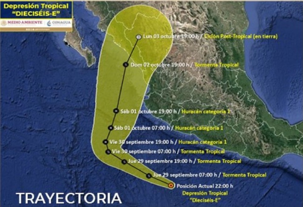Se forma la depresión tropical ‘Dieciséis-E’; se espera impacte a Sinaloa como tormenta durante el fin de semana