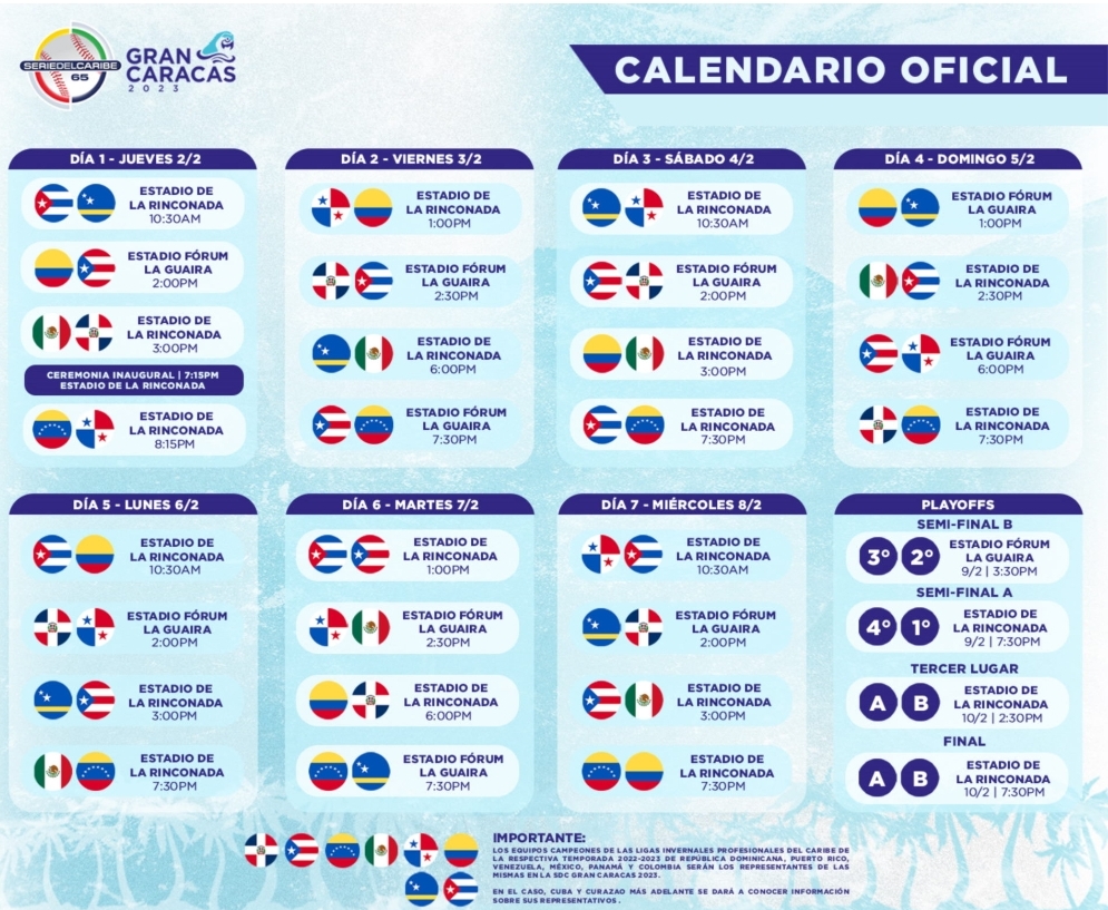 Dan a conocer el calendario de la Serie del Caribe 2023