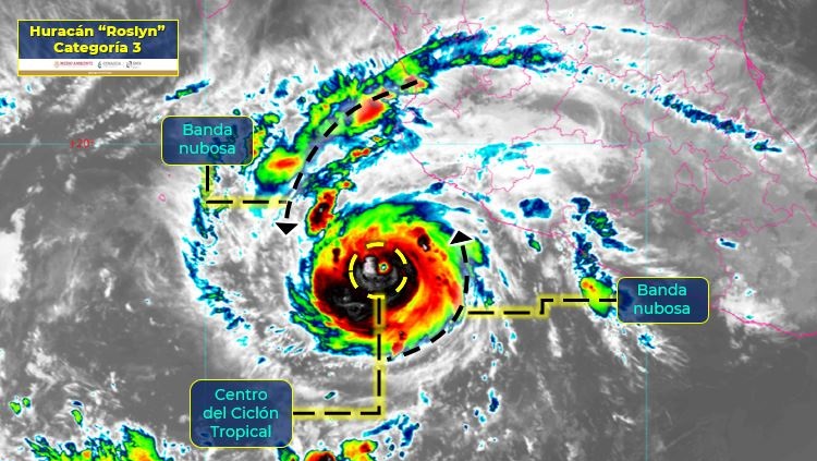 Huracán ‘Roslyn’ se intensifica a categoría 3; se esperan lluvias al sur de Sinaloa y otras zonas
