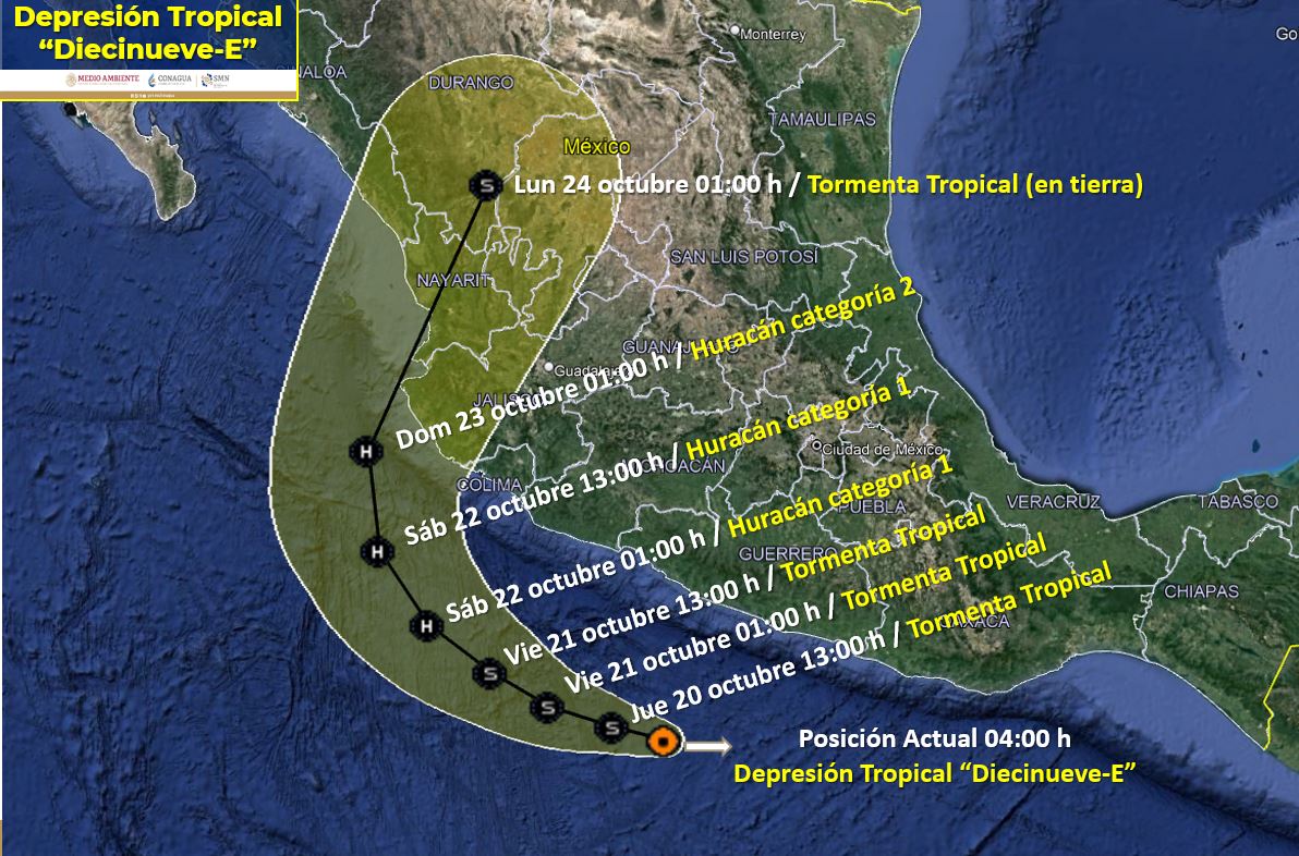 Impactará la depresión tropical ‘Diecinueve-E’ en Nayarit o el sur de Sinaloa, estima el SMN