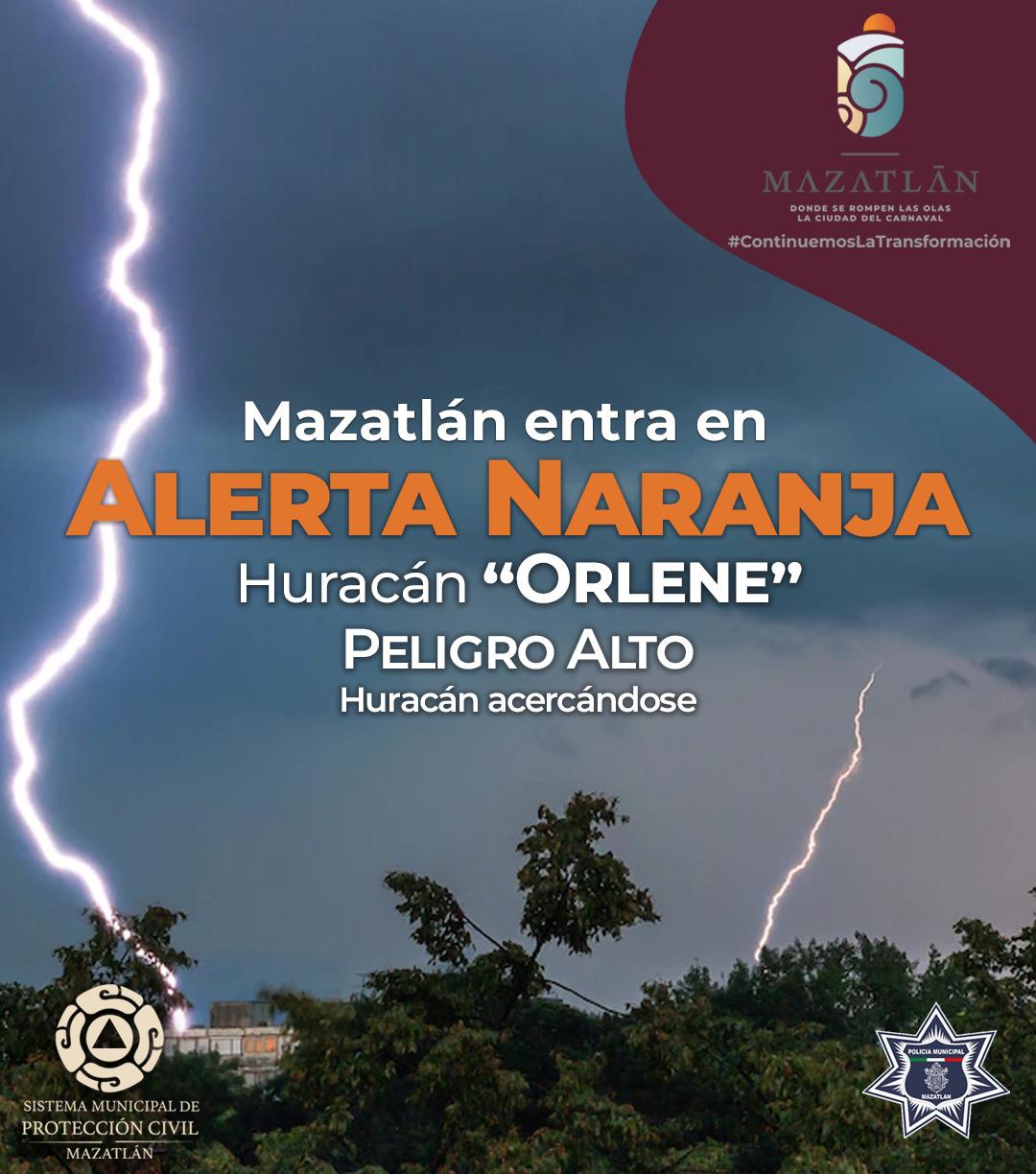 Entra el sur sinaloense en alerta naranja; ‘Orlene’ podría tocar tierra ahora entre Mazatlán y Rosario