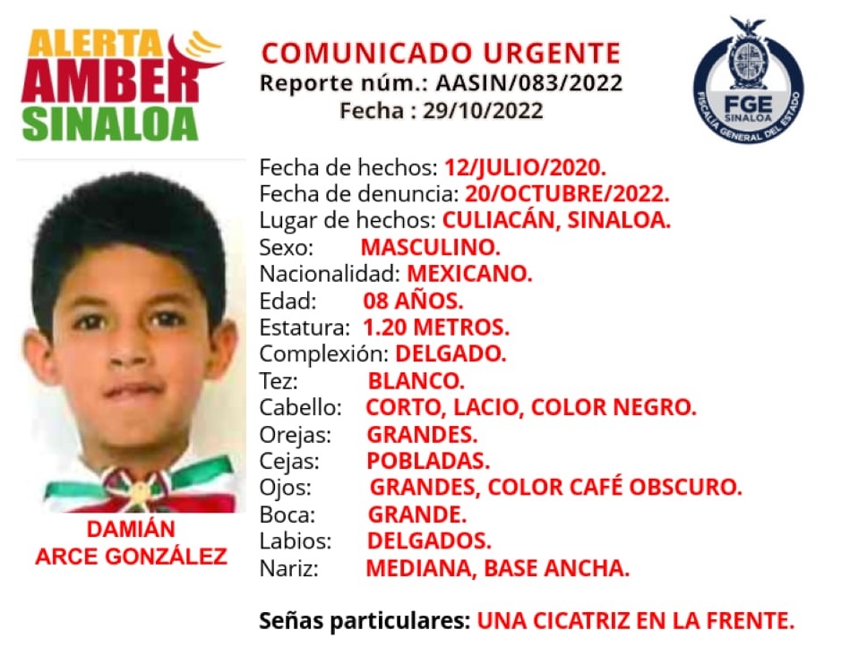 Emite FGE Alerta Amber para localizar a niño de 10 años de edad; desapareció hace 2 años