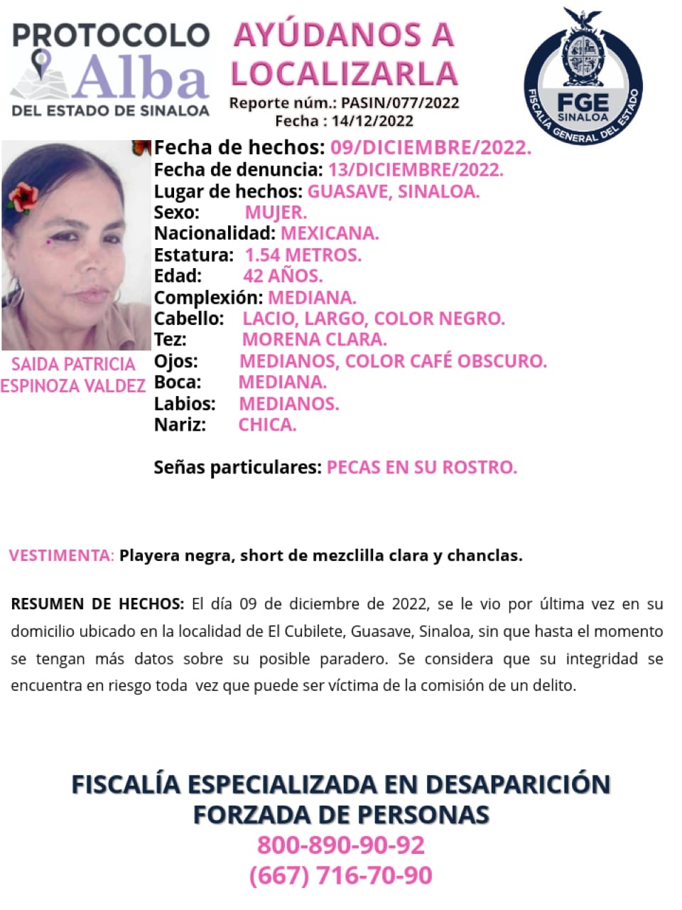Saida Patricia tenía 10 días aproximadamente de haber sido asesinada: Fiscalía