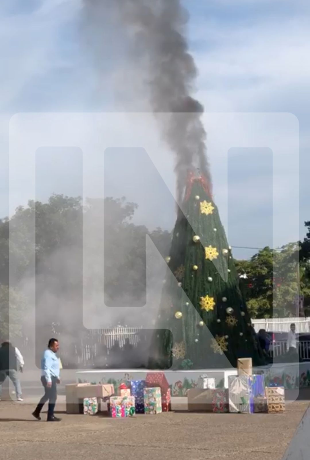 &nbsp;(VIDEO) ¡Fuego! Se quema pino navideño en las instalaciones de SEPyC