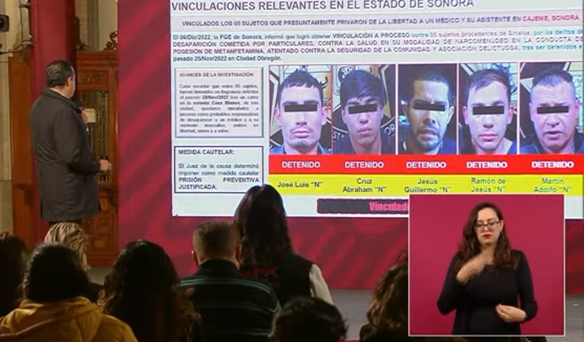 Sinaloenses son vinculados a proceso, por la desaparición de un médico y su asistente en Sonora: SSPC