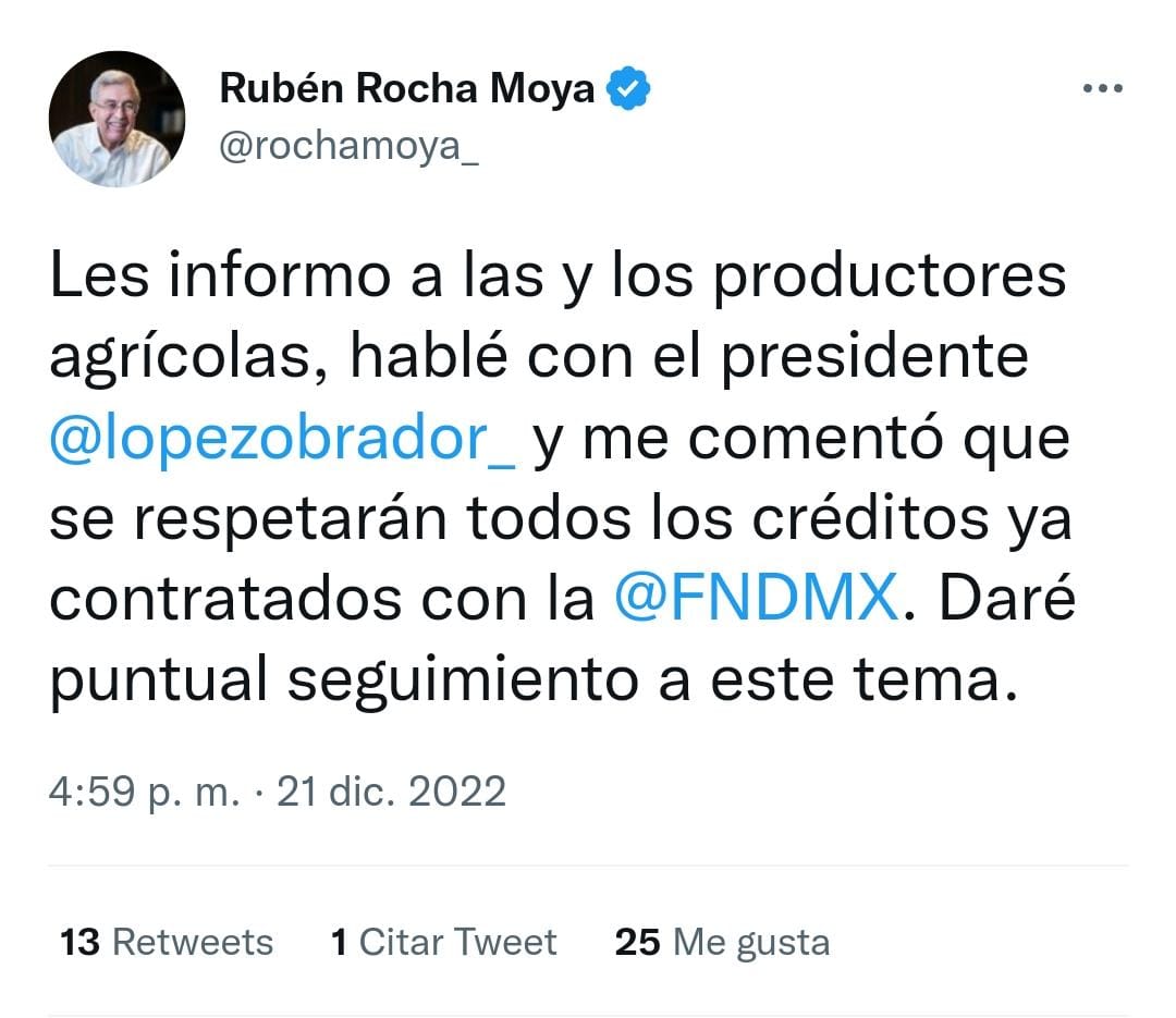 Tranquilos productores, AMLO respetará los créditos ya contratados con FND, anuncia Rocha tras llamada