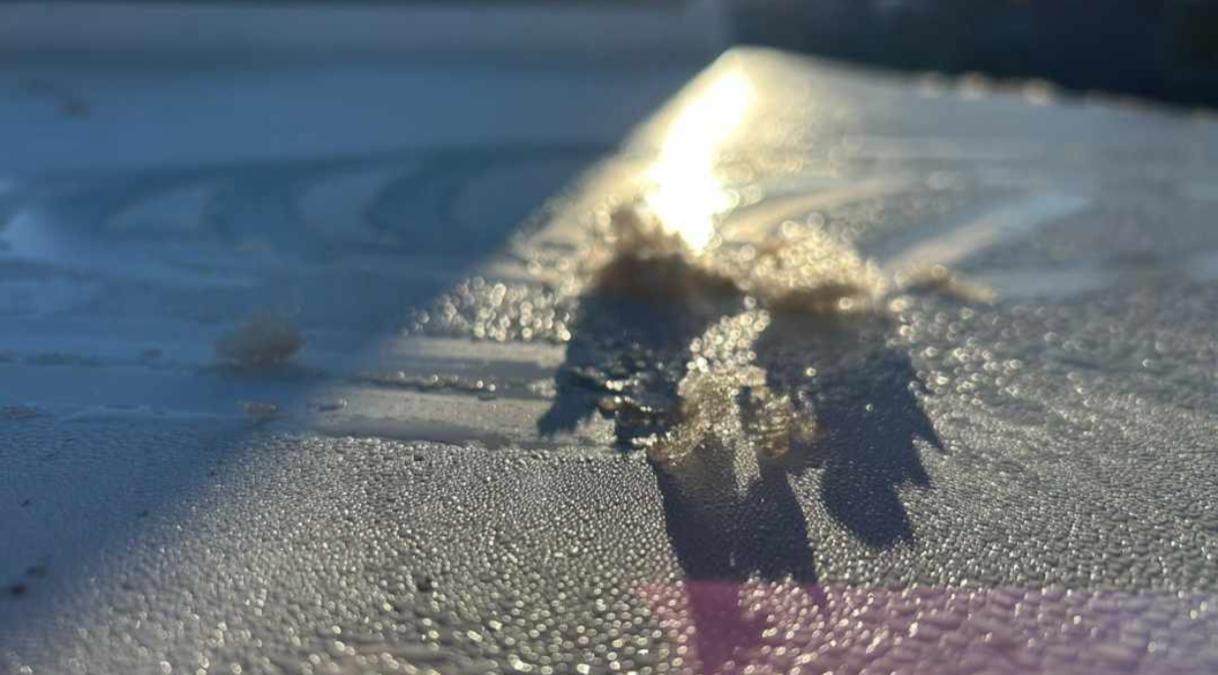 Amanecen escarchados de hielo los vehículos en El Carrizo, cae el termómetro hasta 1.9 grados