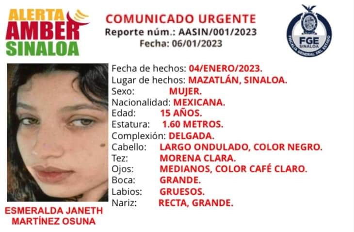 Alerta Amber: Buscan a adolescente que desapareció en el fraccionamiento Santa Teresa, en Mazatlán