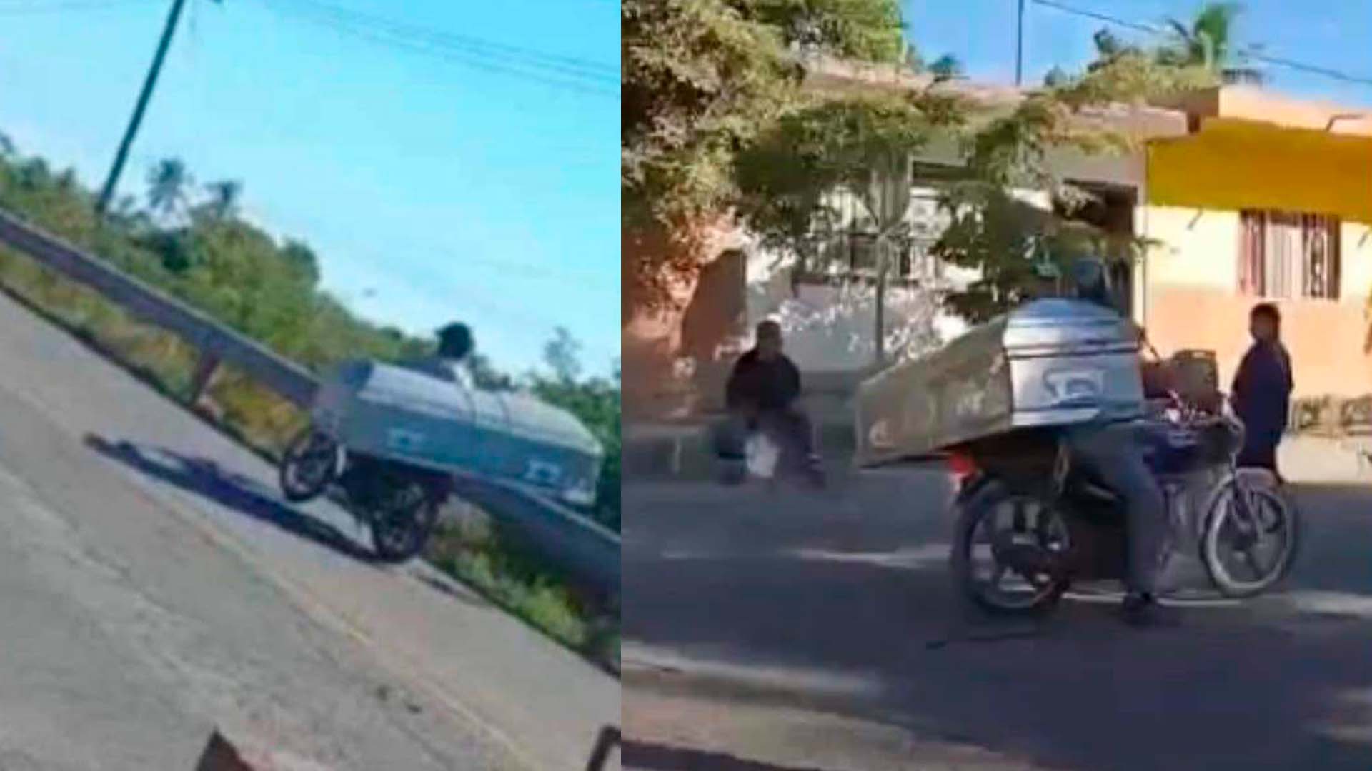 Motociclista rapiña un ataúd en Escuinapa
