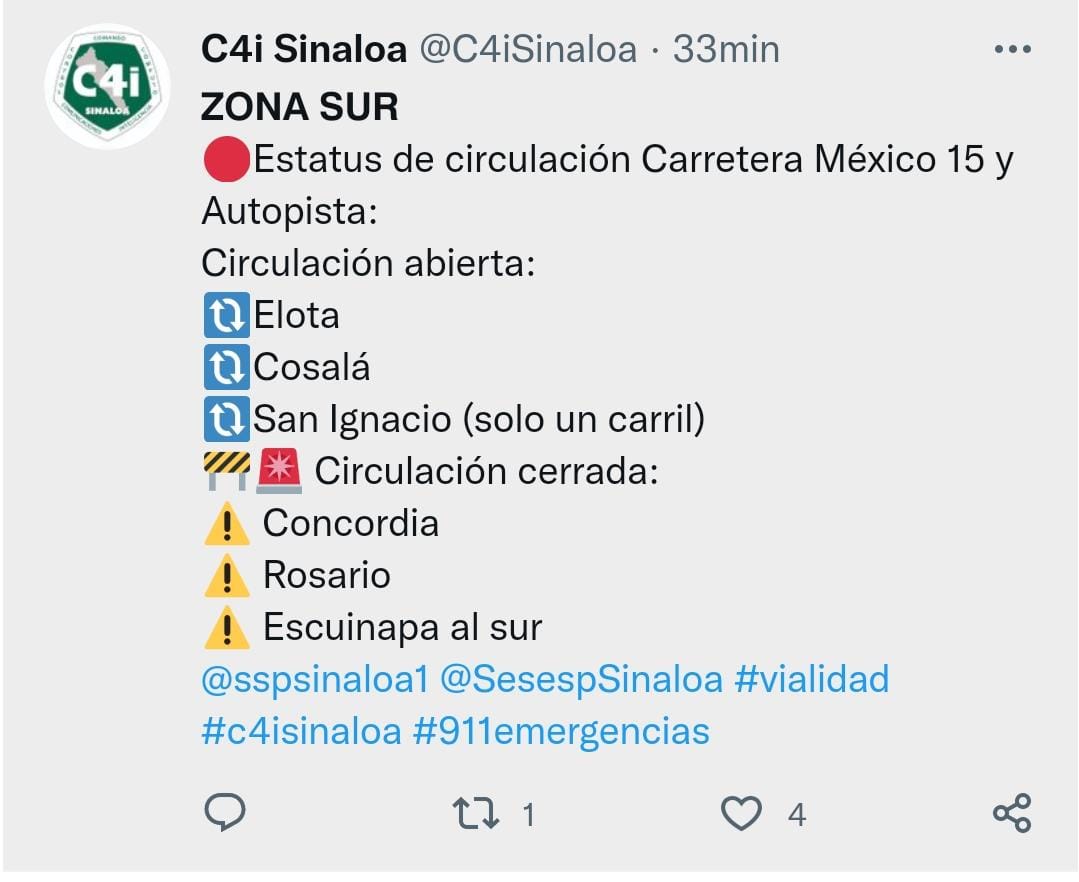 De Elota a Mazatlán hay libre circulación; de Concordia a Escuinapa hay limitaciones
