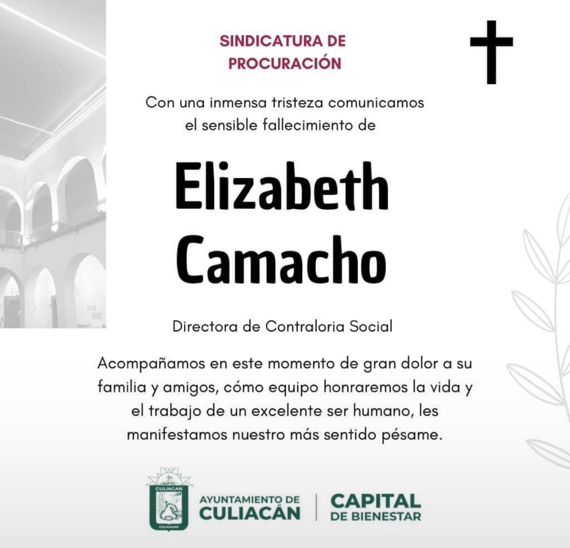 Fallece Elizabeth Camacho, directora de Contraloría Social del Ayuntamiento de Culiacán