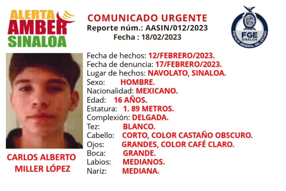 Activan Alerta Amber para localizar a Carlos Alberto Miller, extraviado en La Palma, Navolato
