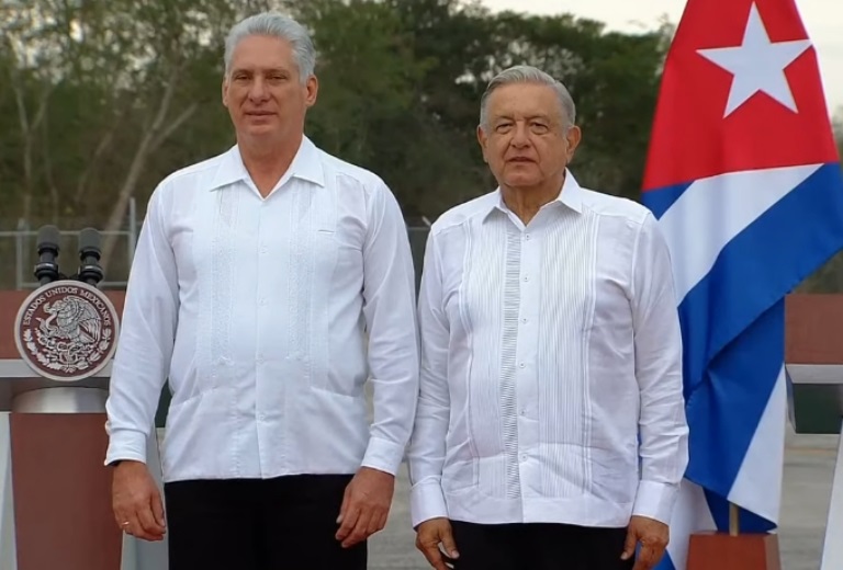 López Obrador da la bienvenida a Miguel Díaz-Canel, presidente de Cuba, en Campeche (video)