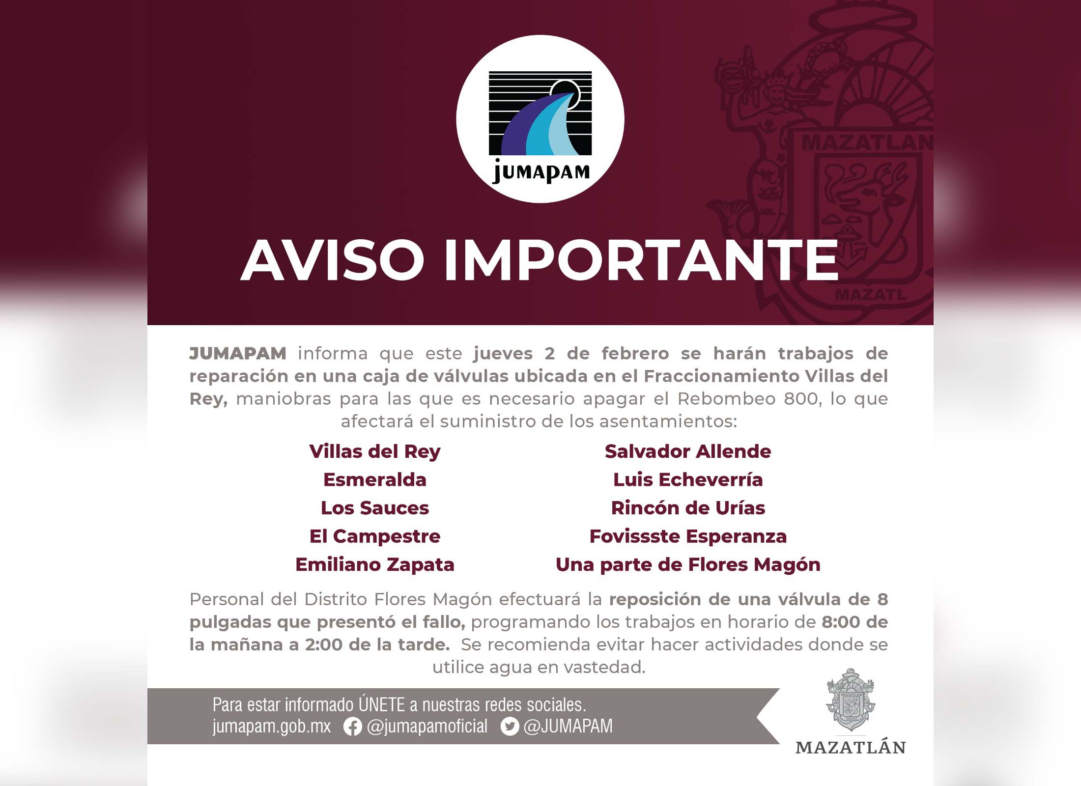Reprograman cambio de válvulas en Villas del Rey, se hará este jueves; tome precauciones