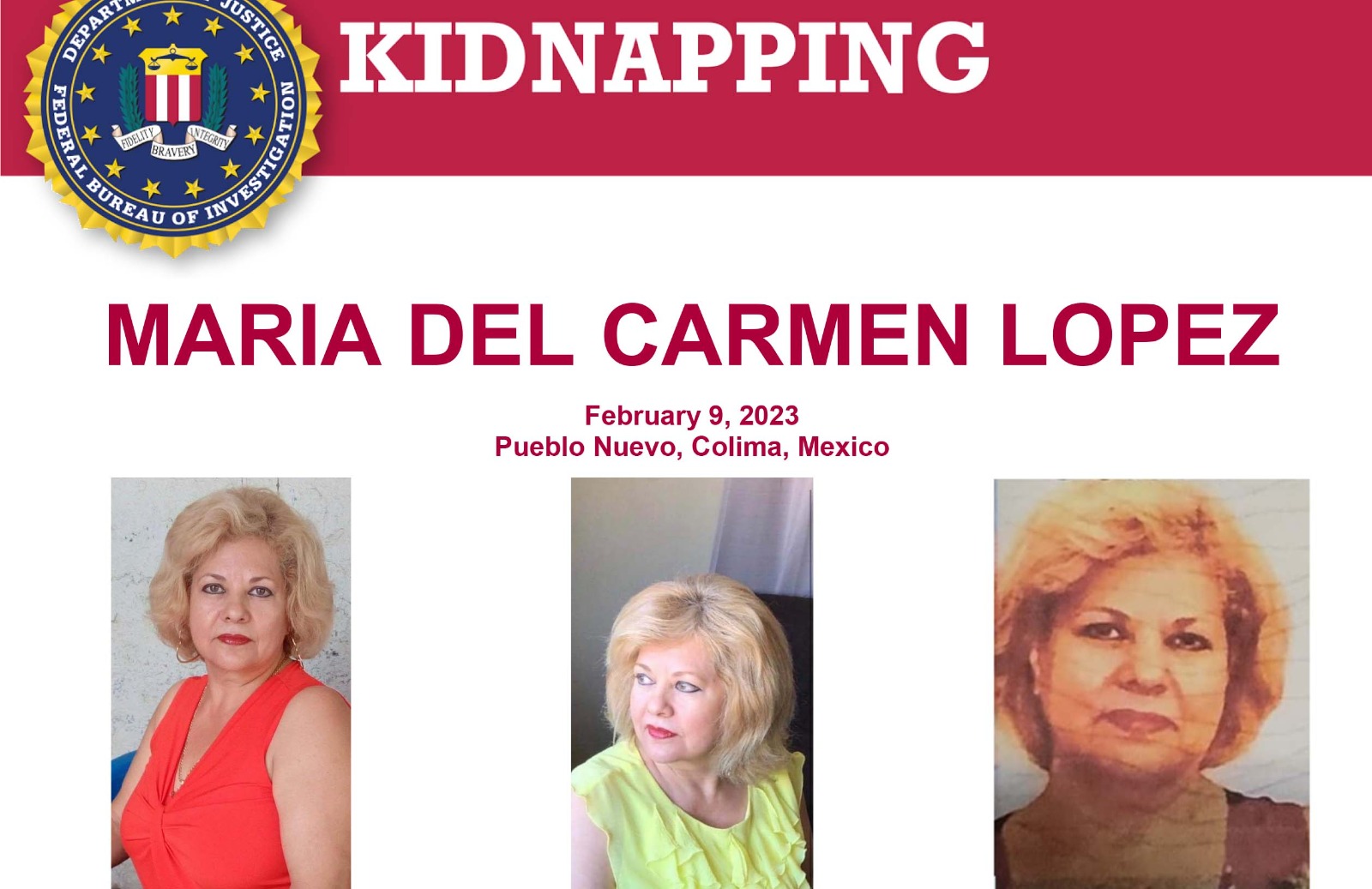 FBI busca a ciudadana estadounidense presuntamente privada de la libertad en Colima; ofrece recompensa