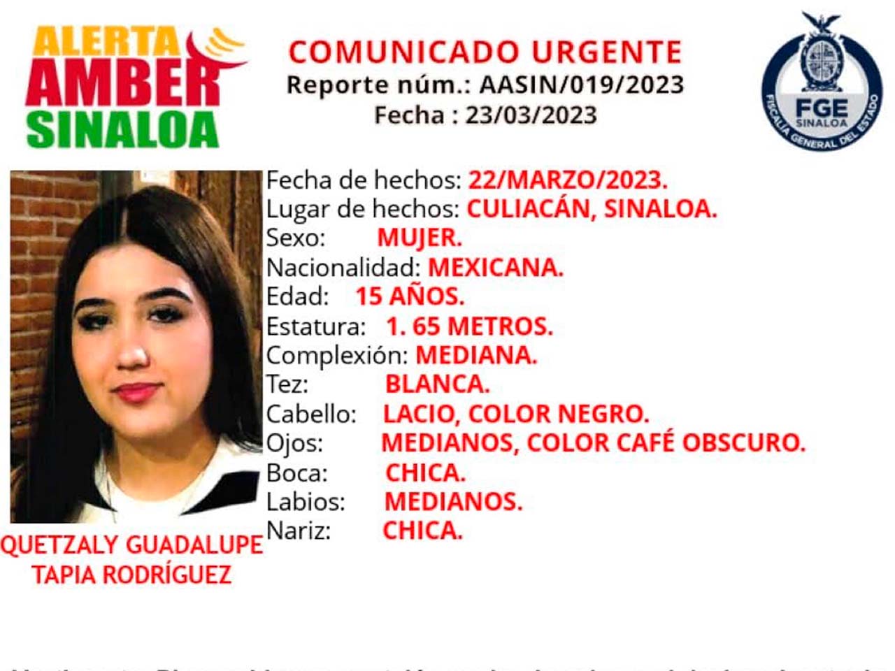 Solicitan colaboración para encontrar a Quetzaly Guadalupe extraviada en Culiacán