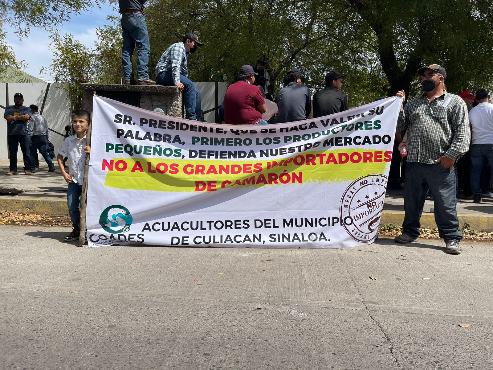 Acuacultores logran interceptar a López Obrador en Culiacán; piden freno a contrabando de camarón