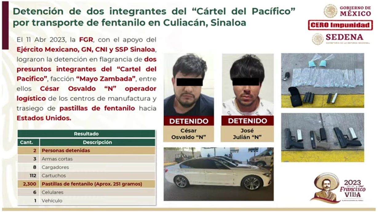 De la facción de ‘El Mayo’ Zambada, el operador logístico de fentanilo y su cómplice, detenidos en Culiacán