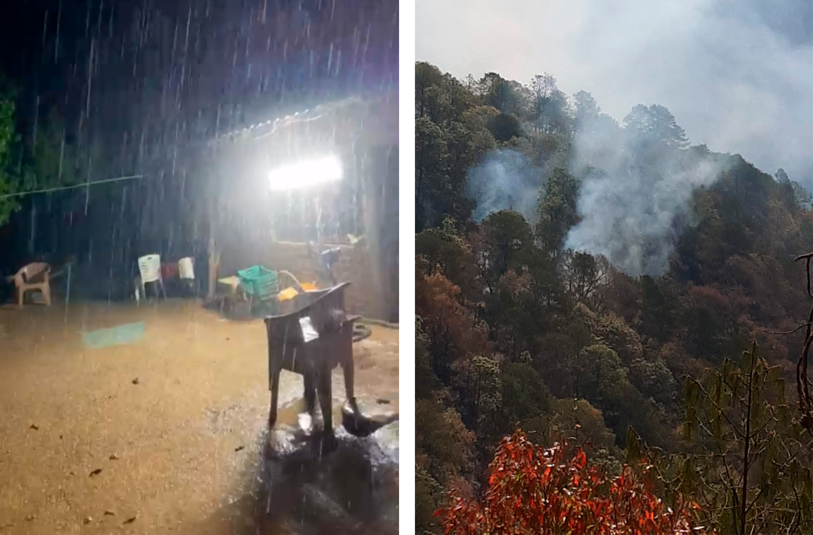 (VIDEOS) En una zona de Concordia llueve con granizo y en otra se incendia el bosque