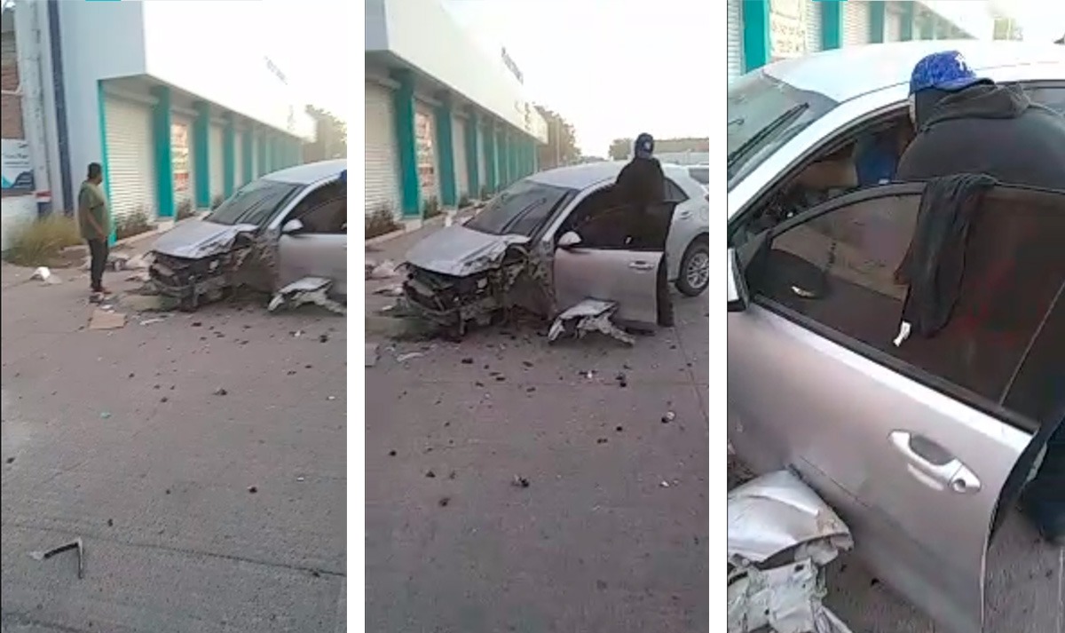 Automovilista queda prensado tras chocar contra un poste, en Los Mochis; conducía ebrio
