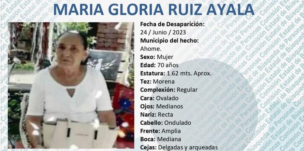 Doña Gloria es buscada por sus familiares, se encuentra desaparecida desde el 24 de junio en Los Mochis