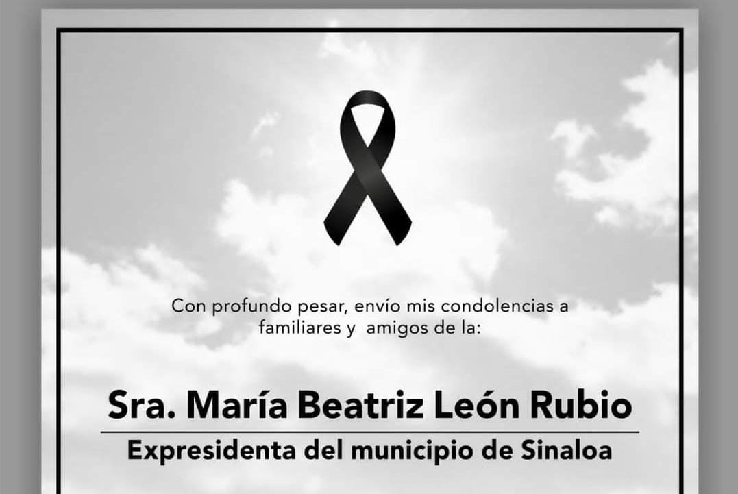 Lamenta el Ayuntamiento de Sinaloa en esquela el fallecimiento de María Beatriz León Rubio