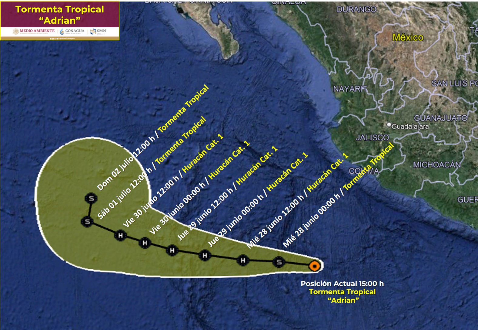 Se forma ‘Adrian’, la primera tormenta tropical de la temporada en el Pacífico