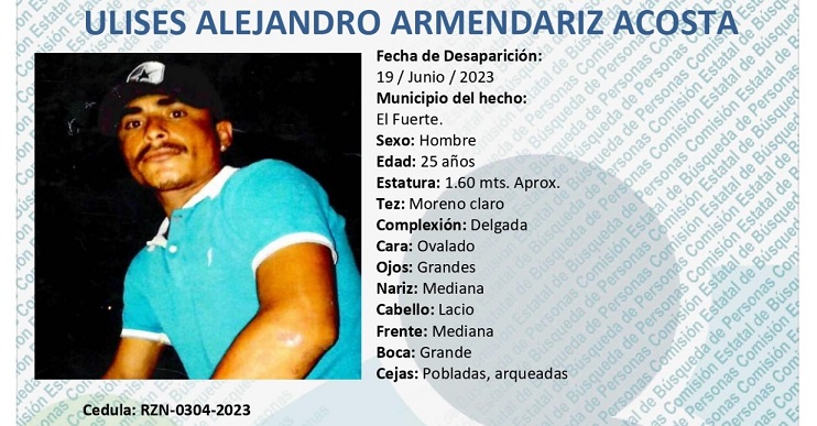 Ulises Alejandro es buscado por sus familiares en El Fuerte
