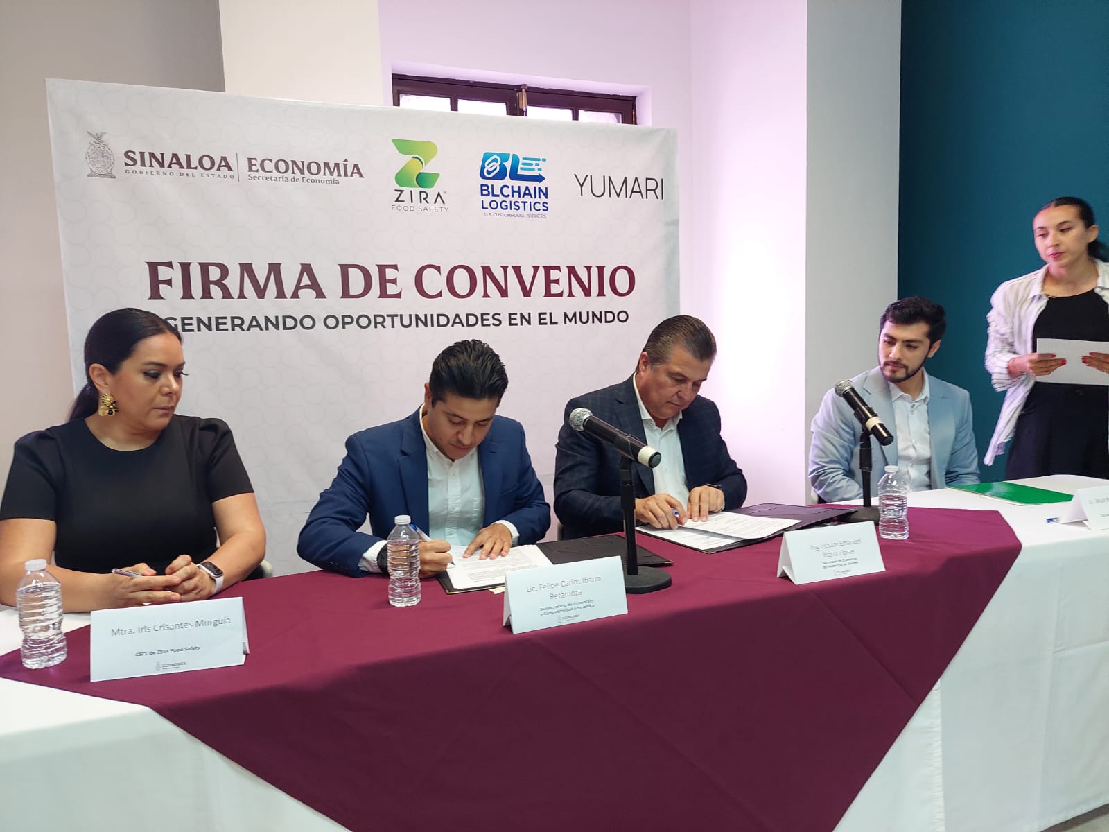 Firman convenio ‘Generando oportunidades en el mundo’ Sedeco, Blchain Logistics, Zira Food Safety y Yamuri co