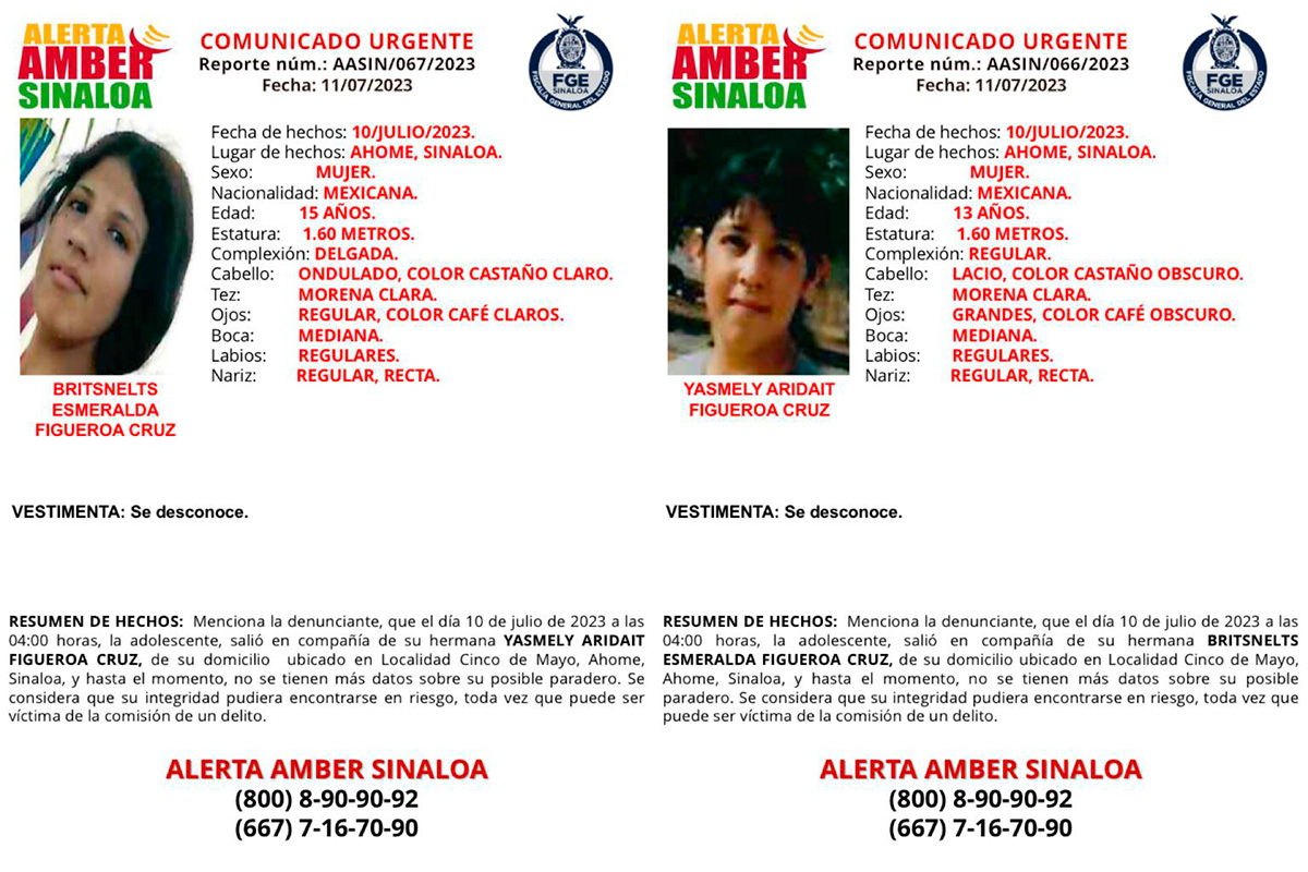 Activan Alerta Amber para localizar a las hermanas Yasmely de 13 años y Britsnelts de 15 años