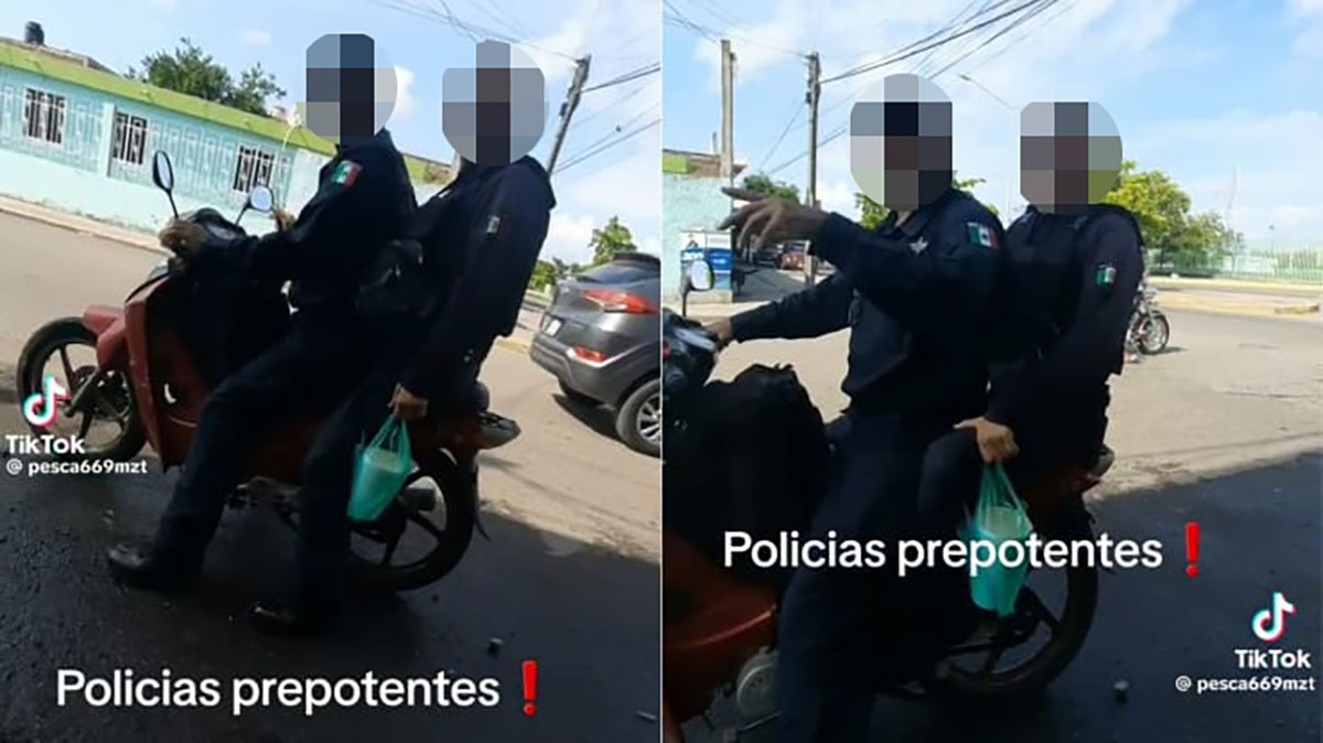 VIDEO | “¿Y en qué te incomoda?” Graban a dos policías en moto sin placas y casco y son confrontados en Mazatlán