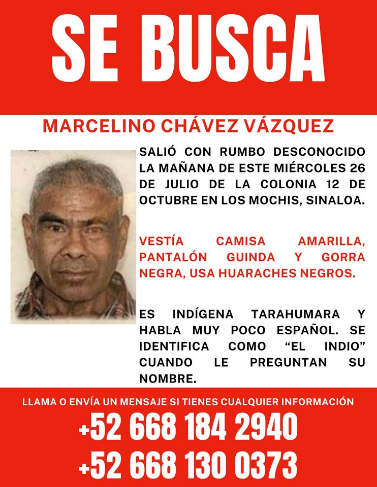 Solicitan ayuda a la sociedad para localizar a don Marcelino desaparecido en Los Mochis