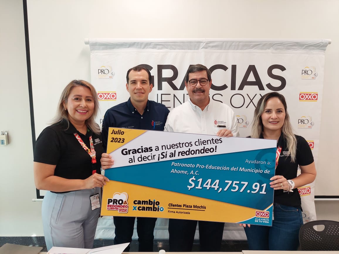 Recibe Patronato Pro Educación 144 mil 757 pesos del programa Redondeo OXXO