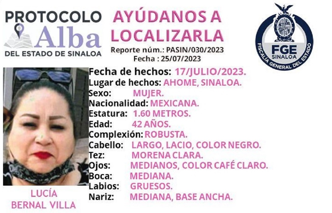 Activan Protocolo Alba en Los Mochis para dar con el paradero de Lucía Bernal, tiene ocho días desaparecida
