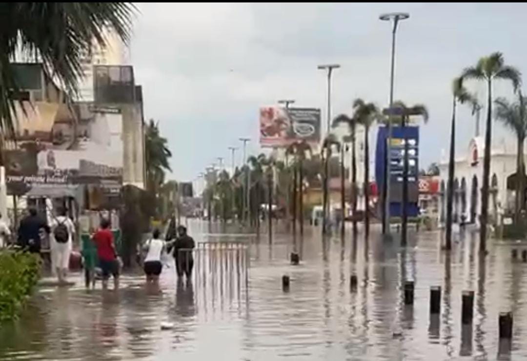 ‘Me llego a cortar. No tengo Seguro’; quedan varados en una Zona Dorada inundada de Mazatlán