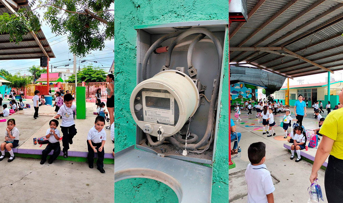 En el Kínder Rébsamen de Mazatlán, niños y niñas terminaron clases en el suelo de la cancha; se quedaron sin luz