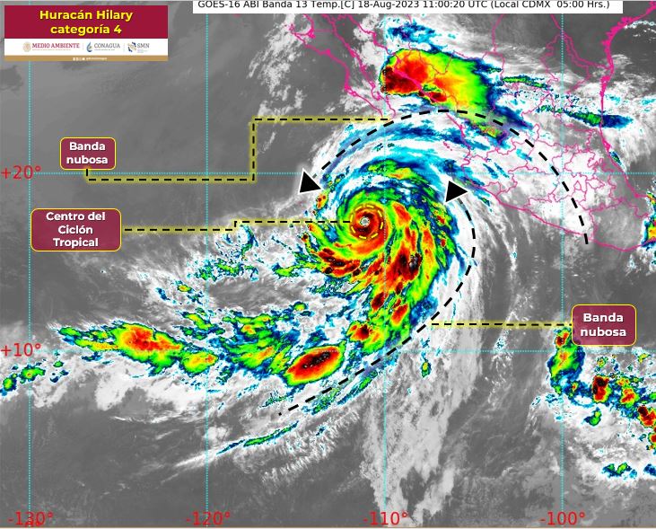 Sigue avanzando ‘Hilary’ como un poderoso huracán categoría 4; dejará lluvias de hasta 150 mm en Sinaloa