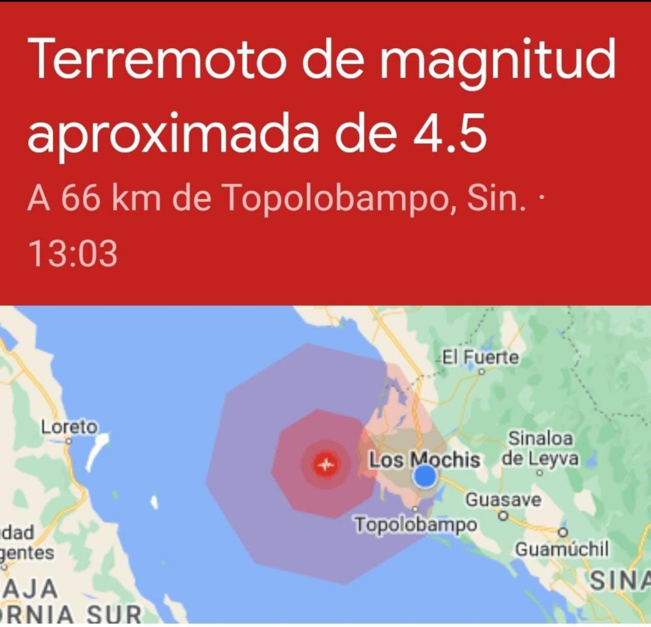 Temblor de magnitud de 4.8 grados sacude a Los Mochis