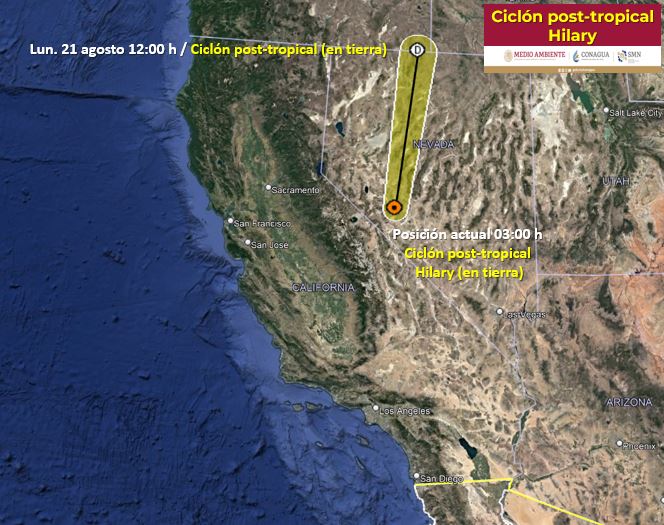 ‘Hilary’ se degradó a ciclón post-tropical sobre Nevada, Estados Unidos