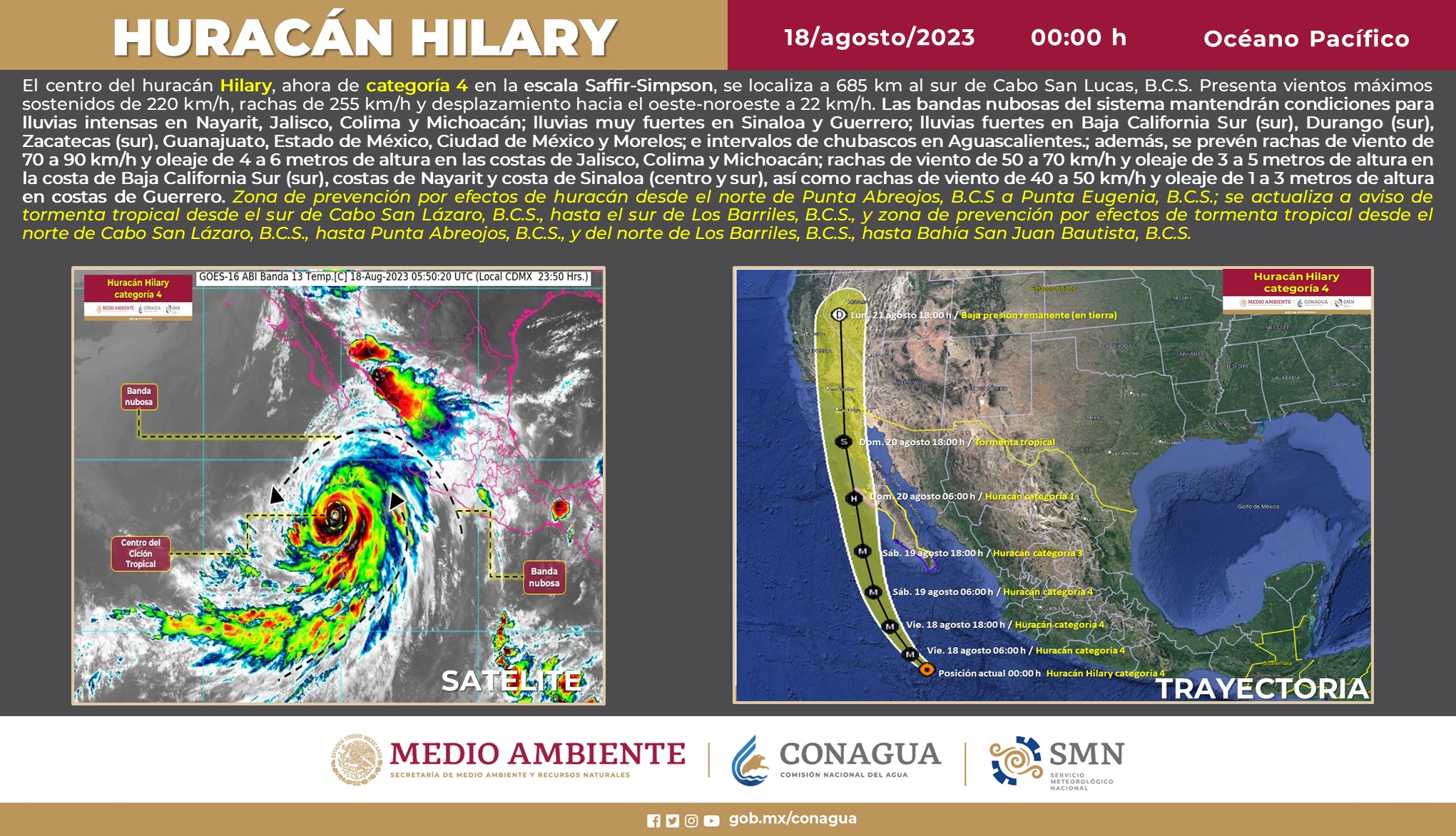 Huracán ‘Hilary’ toma fuerza y alcanza la categoría 4 antes de lo previsto