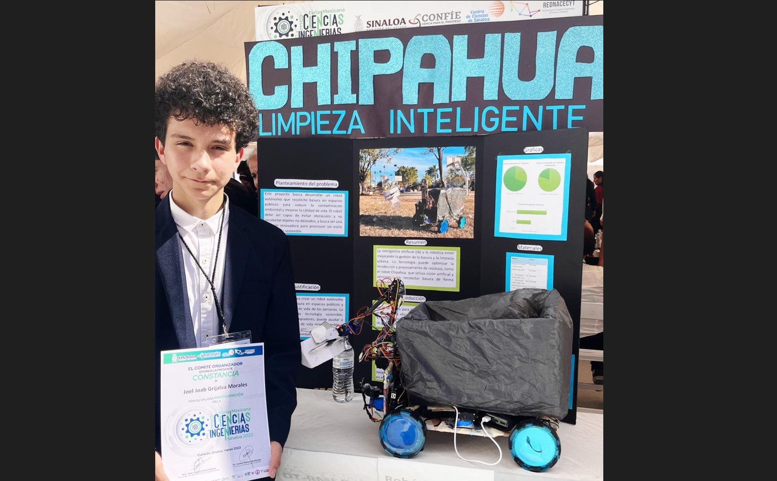 Joel busca apoyo para ir a Brasil a presentar a ‘Chipahua’, robot autónomo que recolecta basura