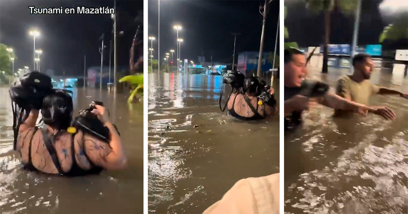 Al pecho llegó el agua en distintos sectores inundados de Mazatlán, entre ellos El Toreo